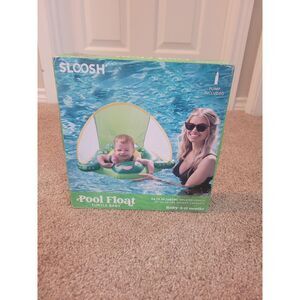 Sloosh Sea Turtle Baby Pool Float w/ Sun Canopy & Pump New Sealed 3-12 Months